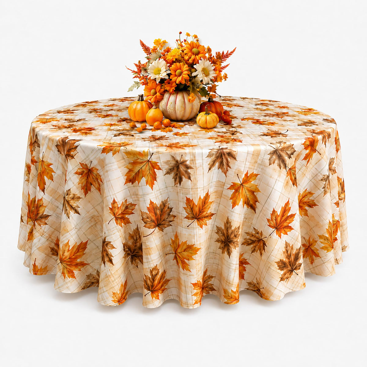 Fall Tablecloth Round 60 Inch Pumpkin Maple Leaf Thanksgiving Table Cloth
