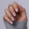 CurvLife Milky White Square Press on Nails Short, Soft Gel Fake Nails with Clean Nude Apricot Design Full Cover False Nails Glossy Nude Glue on Nails Artificial Stick on Nails for Women