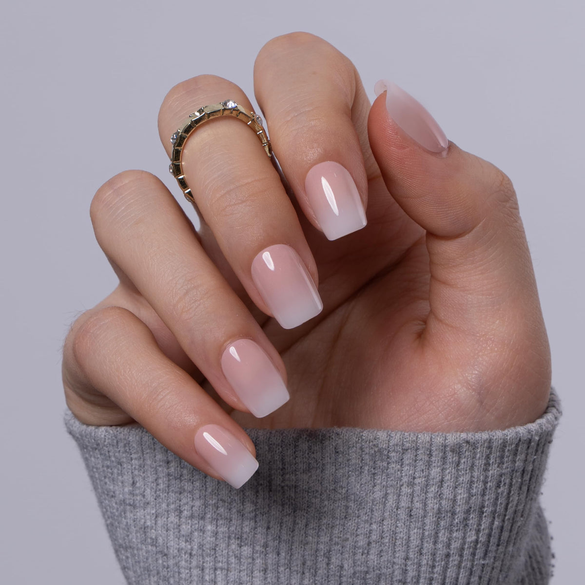 CurvLife Milky White Square Press on Nails Short, Soft Gel Fake Nails with Clean Nude Apricot Design Full Cover False Nails Glossy Nude Glue on Nails Artificial Stick on Nails for Women