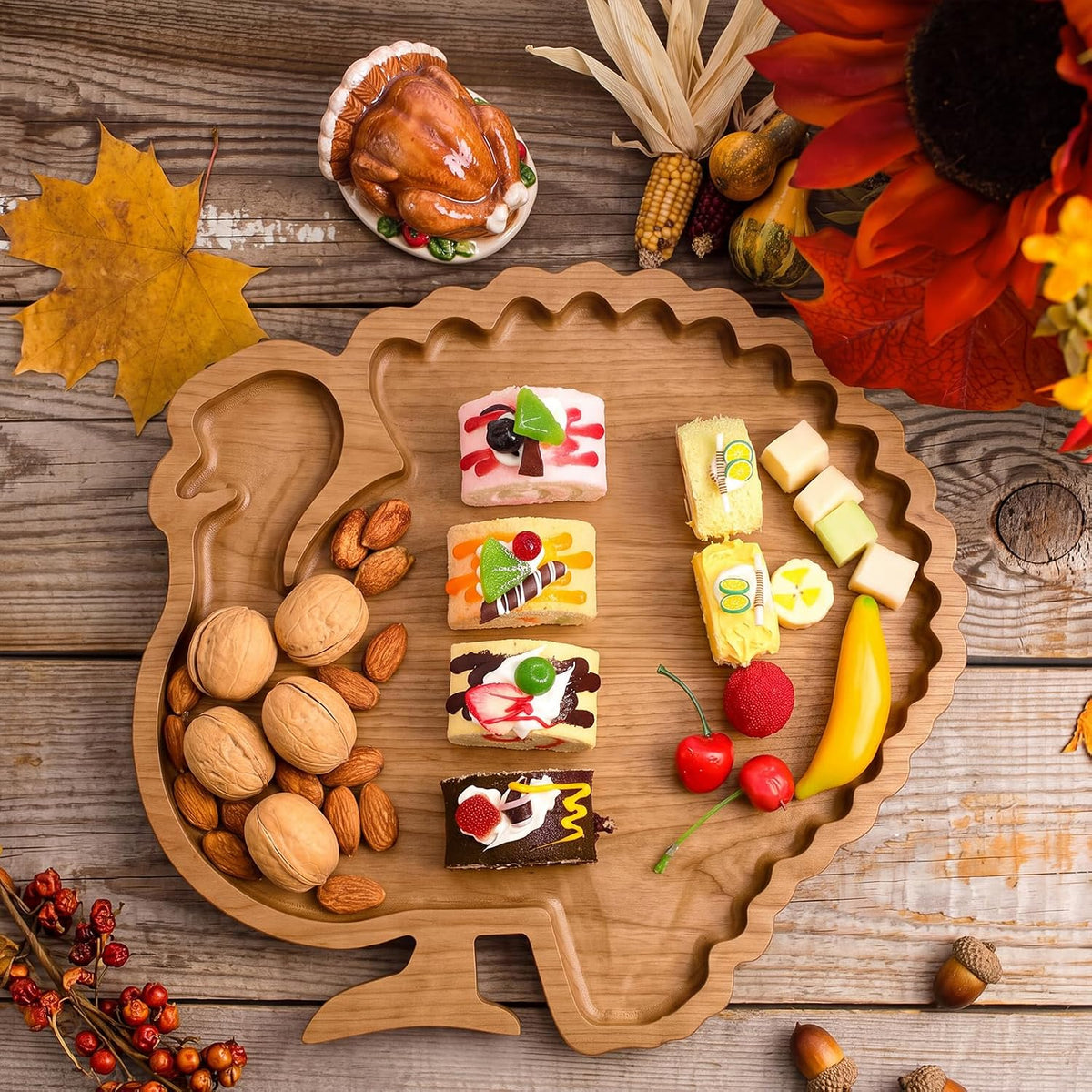Sliner Turkey Charcuterie Board Wooden Thanksgiving Serving Platter Tray