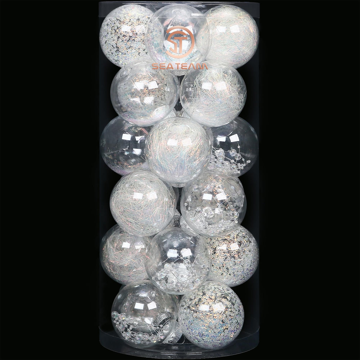 Sea Team 30-Pack Clear Christmas Ball Ornaments with Fillers, Champagne