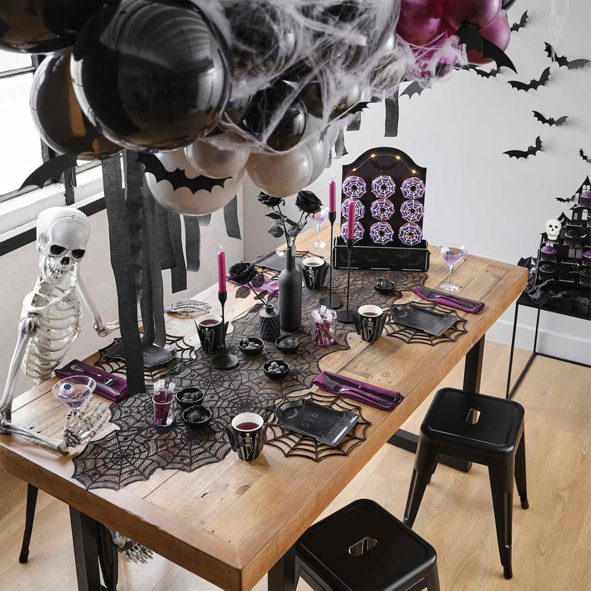 Halloween Table Runner, Black Lace Spider Web Table Runners for Halloween Decor/Party Dinner Table Decoration 18 x 72Inch