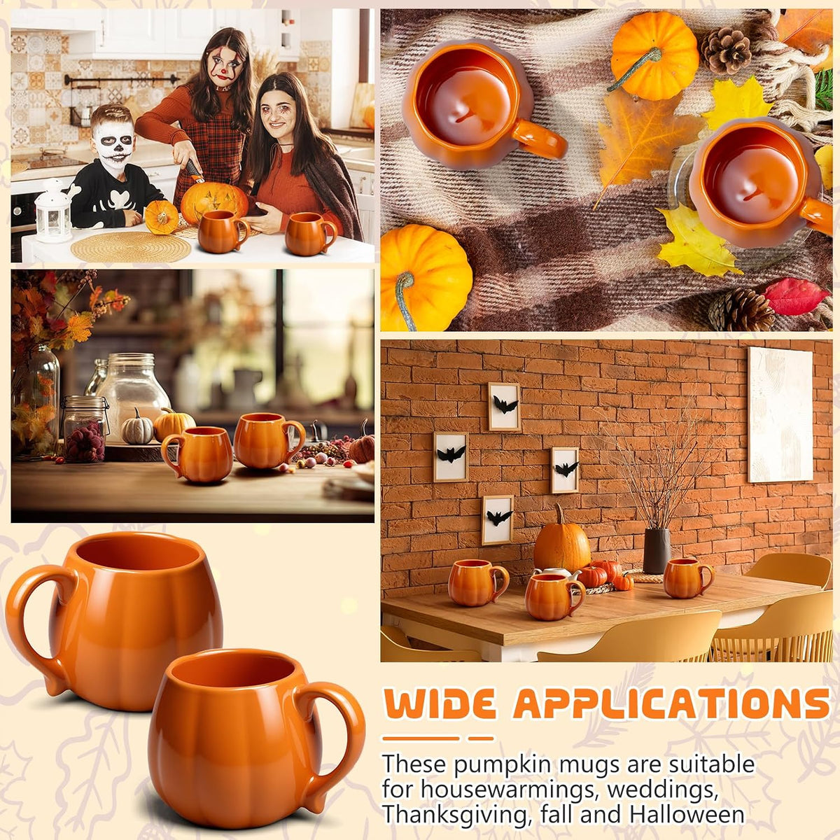1 Pcs 14 oz Pumpkin Mug Ceramic Coffee Mug Fall Halloween Thanksgiving Autumn Pumpkin Shape Cup with Handle for Halloween Party Decoration