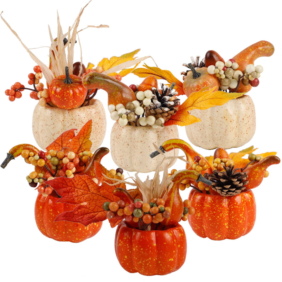 winemana Fall Decorations for Home Mini Pumpkins Gourds & Leaves Set