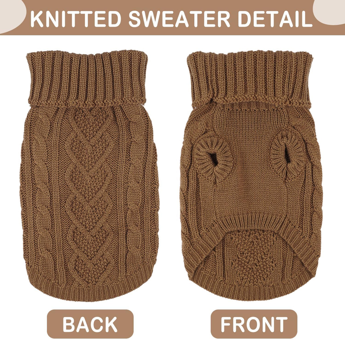 Dog Sweaters for Small Dogs Small Dog Clothes for Winter Solid Knitted Puppy Clothes Warm Turtleneck Doggy Coat Pullover Pet Cat Sweater with Heart-Shape Design(Khaki, X-Small)