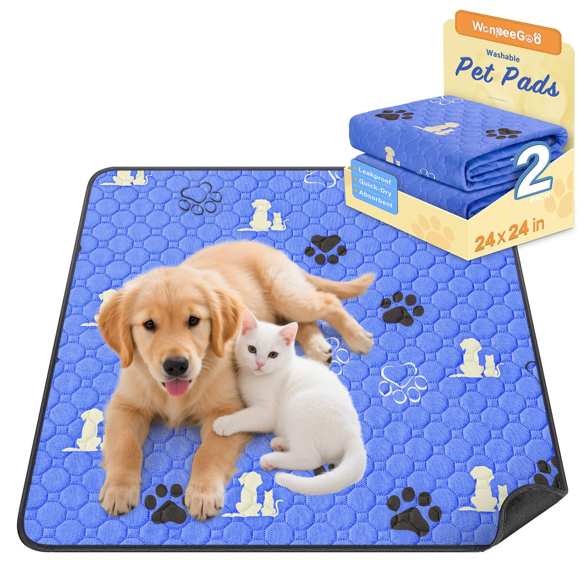WanpeeGoo Washable Pee Pads for Dogs, Waterproof, 18 x 24 in, 4 Pack, Gray | Super Absorbent, Waterproof and Non-Slip; Washable, Reusable Dog Pads for Crates, Playpens, Floors, Furniture and Travel