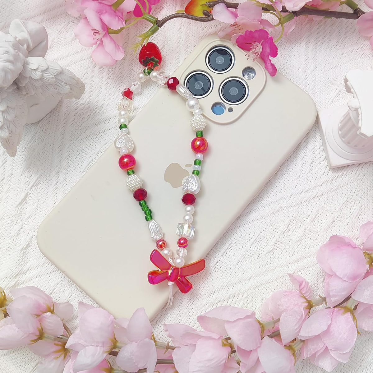 cioatu 4 Pieces Cute Phone Charms Beaded Phone Strap Aesthetic Y2K CellPhone Keychain Cute Bear Butterfly Heart Cool PhoneCharm for Bag Keychain Airpods Camera Pendants Decor