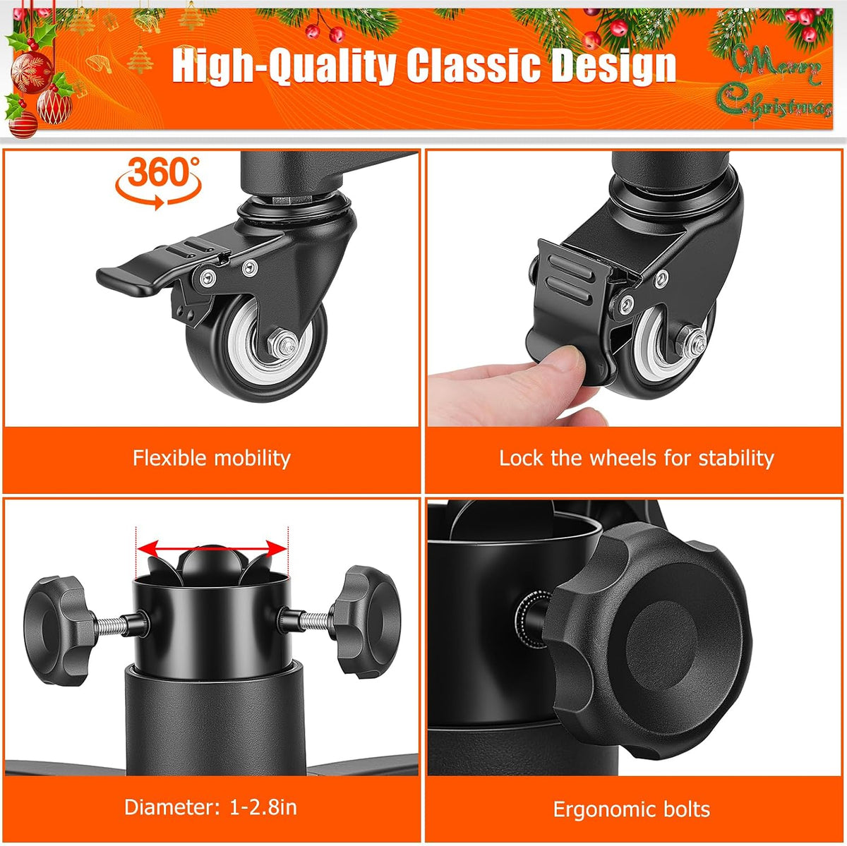 Rolling Christmas Tree Stand with Wheels Universal Base 9FT Artificial Tree