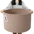 Large Woven Blanket Basket,65L Cotton Rope Laundry Basket Hamper with Handles, Decorative Nursery Basket Storage Bin for Toys, Clothes Organizer, Living Room, Bedroom, Bathroom, White & Brown