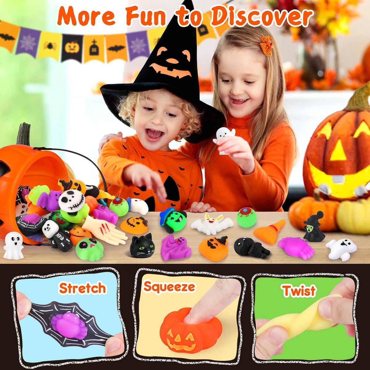 OCATO 30Pcs Halloween Mochi Squishy Toys, Halloween Party Favors for Kids