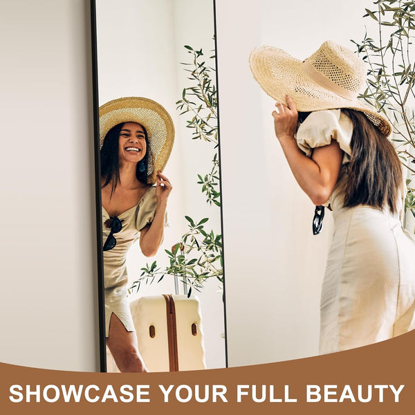 Arched Full Length Mirror with Stand, Black Floor Mirror | Aluminium alloy frame with HD float glass for distortion-free reflection. Free standing or wall mounted.