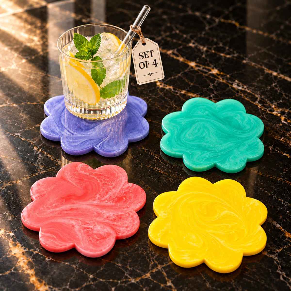 Folkulture Fall Coasters Set of 4, Boho Fall Table Decor