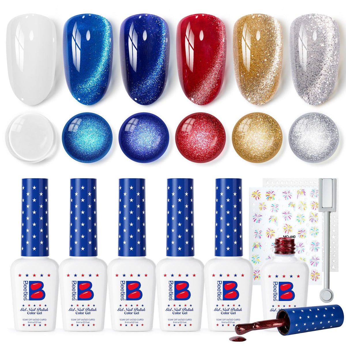 Beetles Halloween Cat Eye Gel Nail Polish Set, 6 Colors Glitter Gel