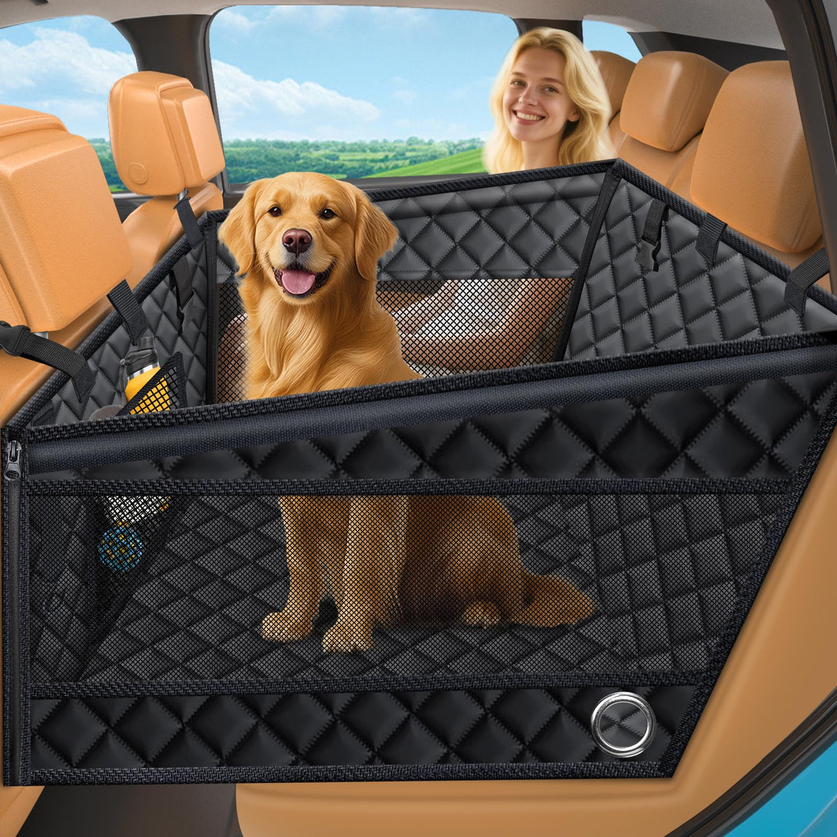 URPOWER Hard Bottom Dog Car Seat Cover for Pets 100% Waterproof Seat Cover Hammock 600D Heavy Duty Scratch Proof Nonslip Durable Back Seat Covers for Cars Trucks and SUVs