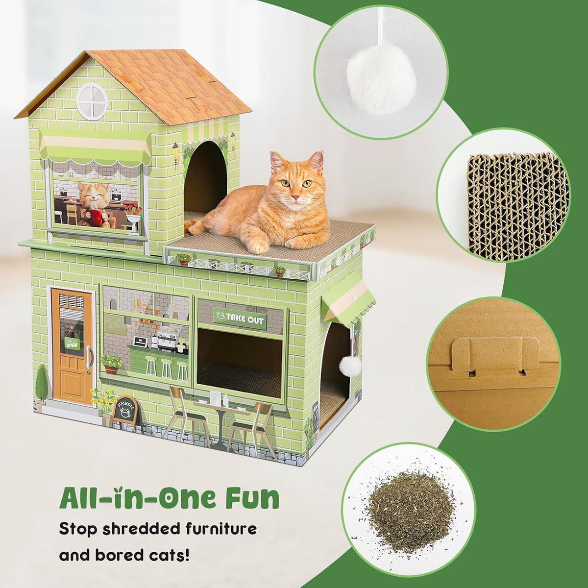 Cardboard Cat Houses for Indoor Cats Kitten Scratcher Houses Cafe Themed