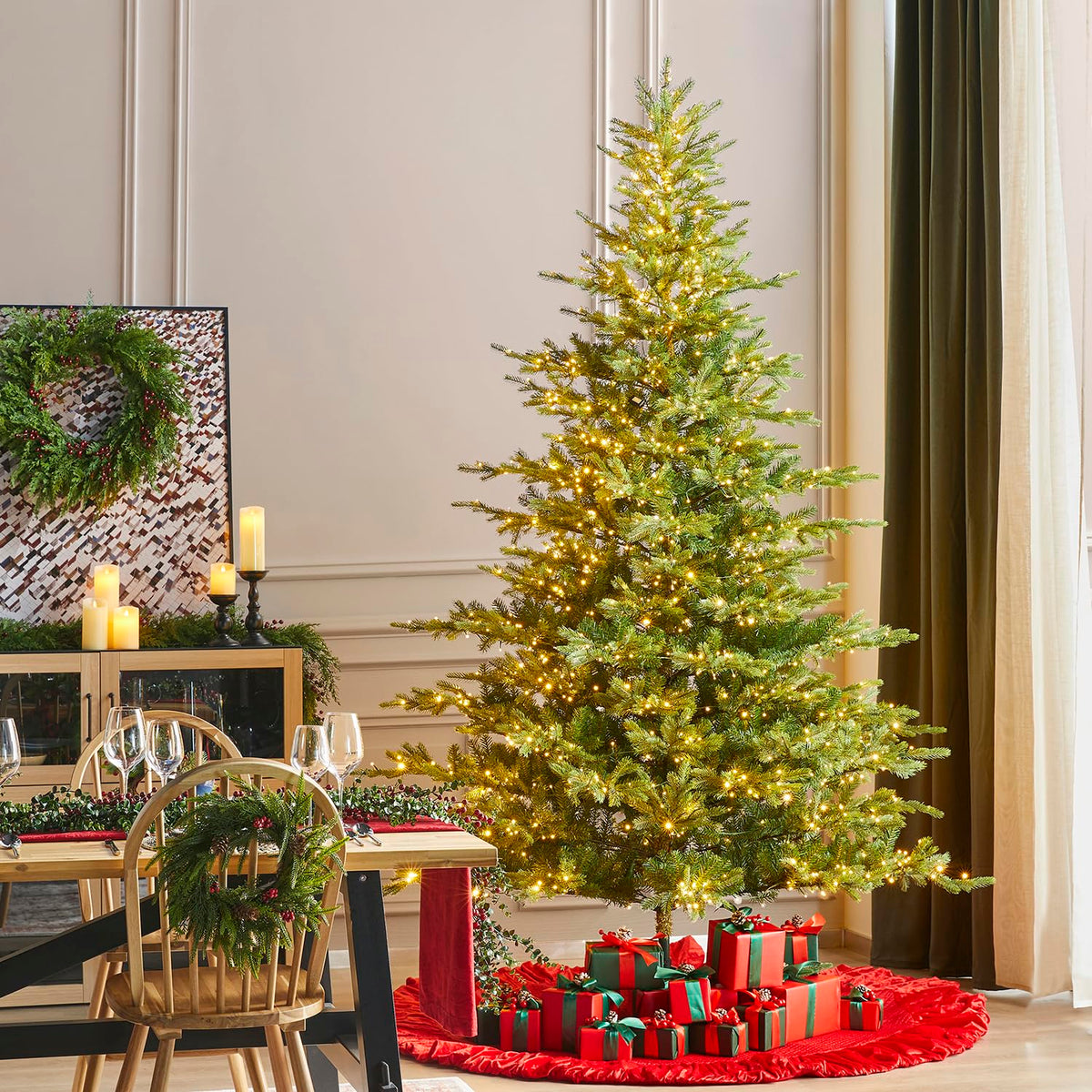 Glitzhome 15ft Prelit Artificial Christmas Tree, Vibrant Evergreen Fir with 5,000 Warm White/Multi-Color Chasing and Twinkling Lights, 13,459 PE&PVC Branch Tips, 9 Function w/Foot Pedal, Simple Setup