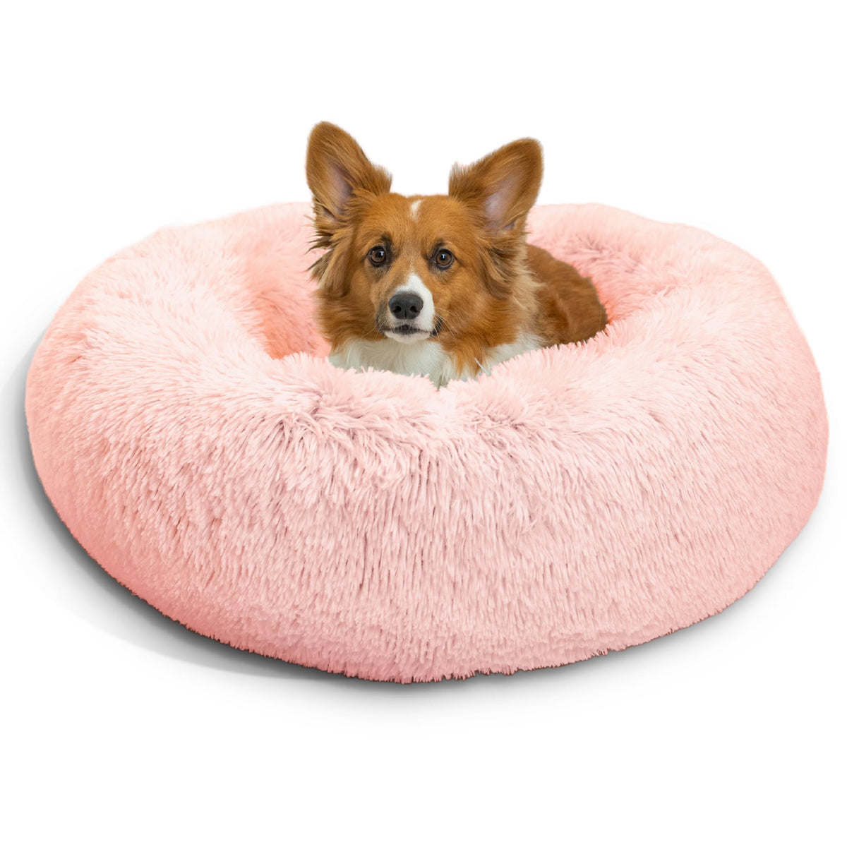Best Friends by Sheri The Original Calming Donut Dog Bed for Large Dogs up to 100 lbs, Shag Faux Fur, Taupe, Large, 36" x 36"