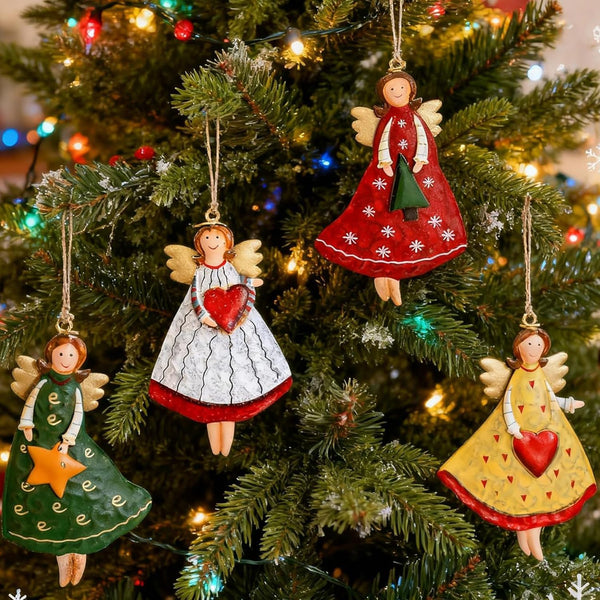 4Pcs Christmas Metal Angel Ornaments Vintage Angel Pendant Hanging Angels Christmas Decorations for Xmas Tree Holiday Indoor Decor(Colorful Angels-4pcs)