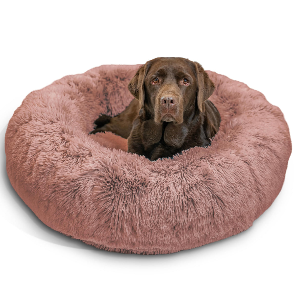 Best Friends by Sheri The Original Calming Donut Dog Bed for Large Dogs up to 100 lbs, Shag Faux Fur, Taupe, Large, 36" x 36"