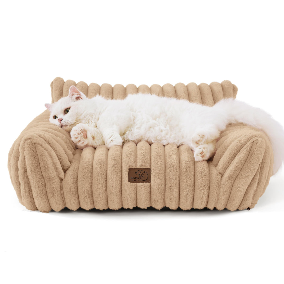 Bedsure ComfyFleece™ Shown on TV Fluffy Cute Dog Couch for Pets,30in Cream | Small & Medium Dog Bed Washable Cover,Supportive Couch Bed for Small Dogs,Pet Sofa Seen on Good Day New York,Up to 20 Lbs