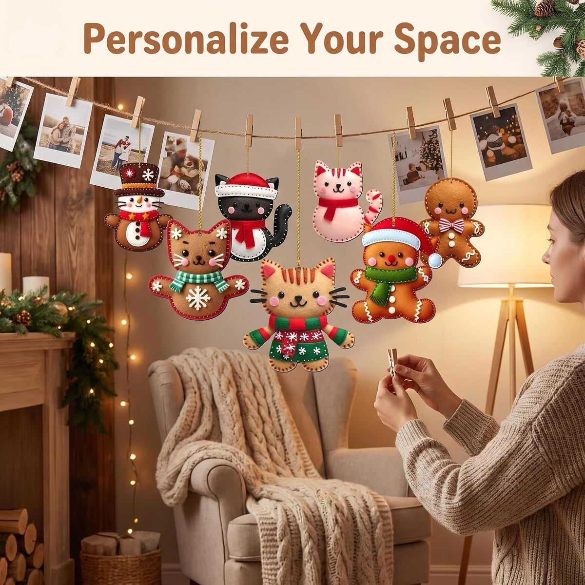 16Pcs Gingerbread Cat Christmas Ornaments
