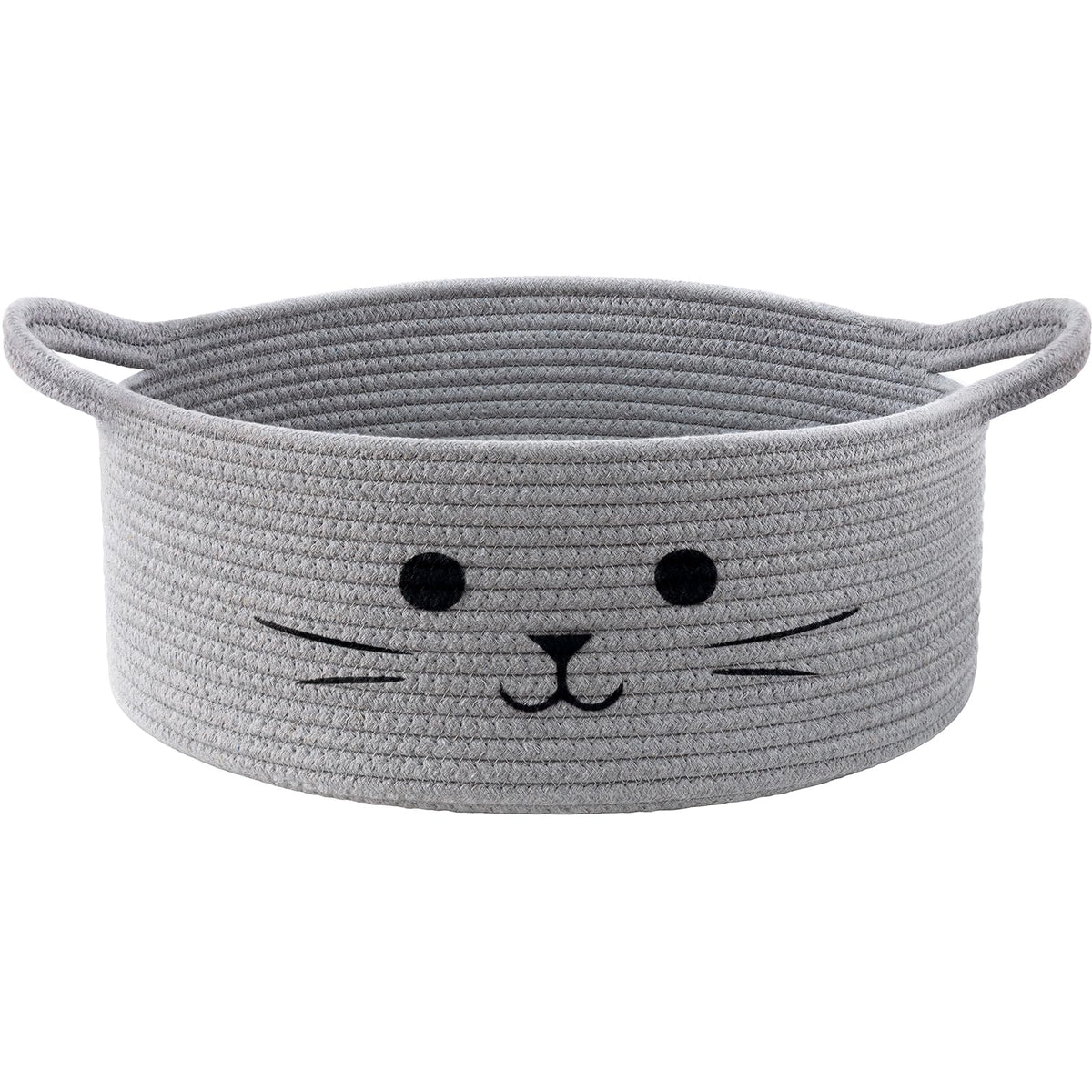 Small Woven Rope Storage Basket, Cute Cat Toy Basket for Living Room, Baby Baskets for Nursery, Gift Baskets Empty for Baby Shower, Grey, 9.8 x 4 inches