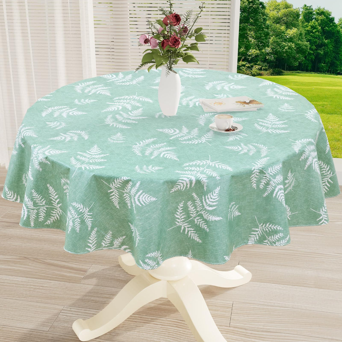 Rectangle Waterproof Vinyl Table Cloth, Wipeable Tablecloth with Flannel Backing, Plastic Table Cover for Fall, Thanksgiving (Pumpkin, 52" x 70")
