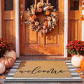 Tinideya 2 23.6 X 35.4 Inches Plaid Ghost Red Brown | Layered Coir Doormat Set, Non Slip Backing for Outdoor Entryway, Buffalo Plaid Seasonal Design, Front Porch Home Decor