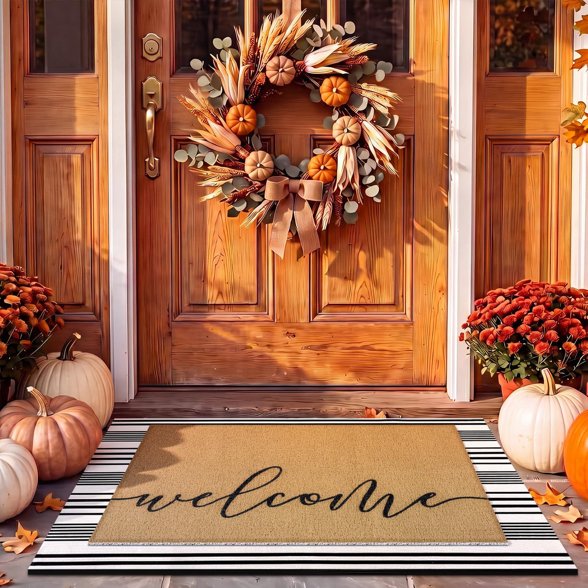 Tinideya 2 23.6 X 35.4 Inches Plaid Ghost Red Brown | Layered Coir Doormat Set, Non Slip Backing for Outdoor Entryway, Buffalo Plaid Seasonal Design, Front Porch Home Decor