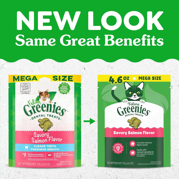 Greenies Cat Treats, Feline Veterinarian-Recommended Adult Natural Dental Cat Treats, Savory Salmon Flavor, 4.6 oz. Pouch