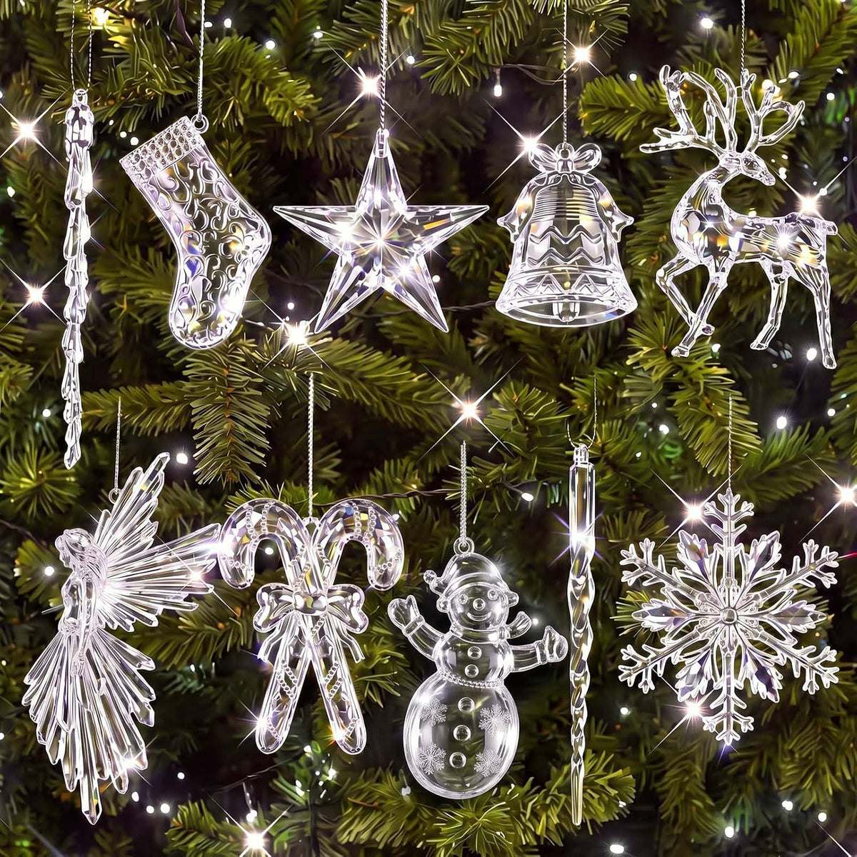 20 Pcs Crystal Ornaments for Christmas Tree Decorations, Acrylic