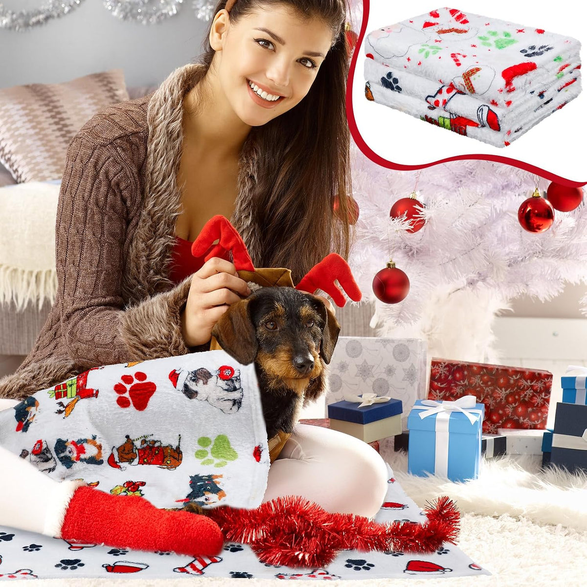 Abbylike 3 Pcs Christmas Dogs Blanket for Small Medium Puppy 30 x 20 Inch