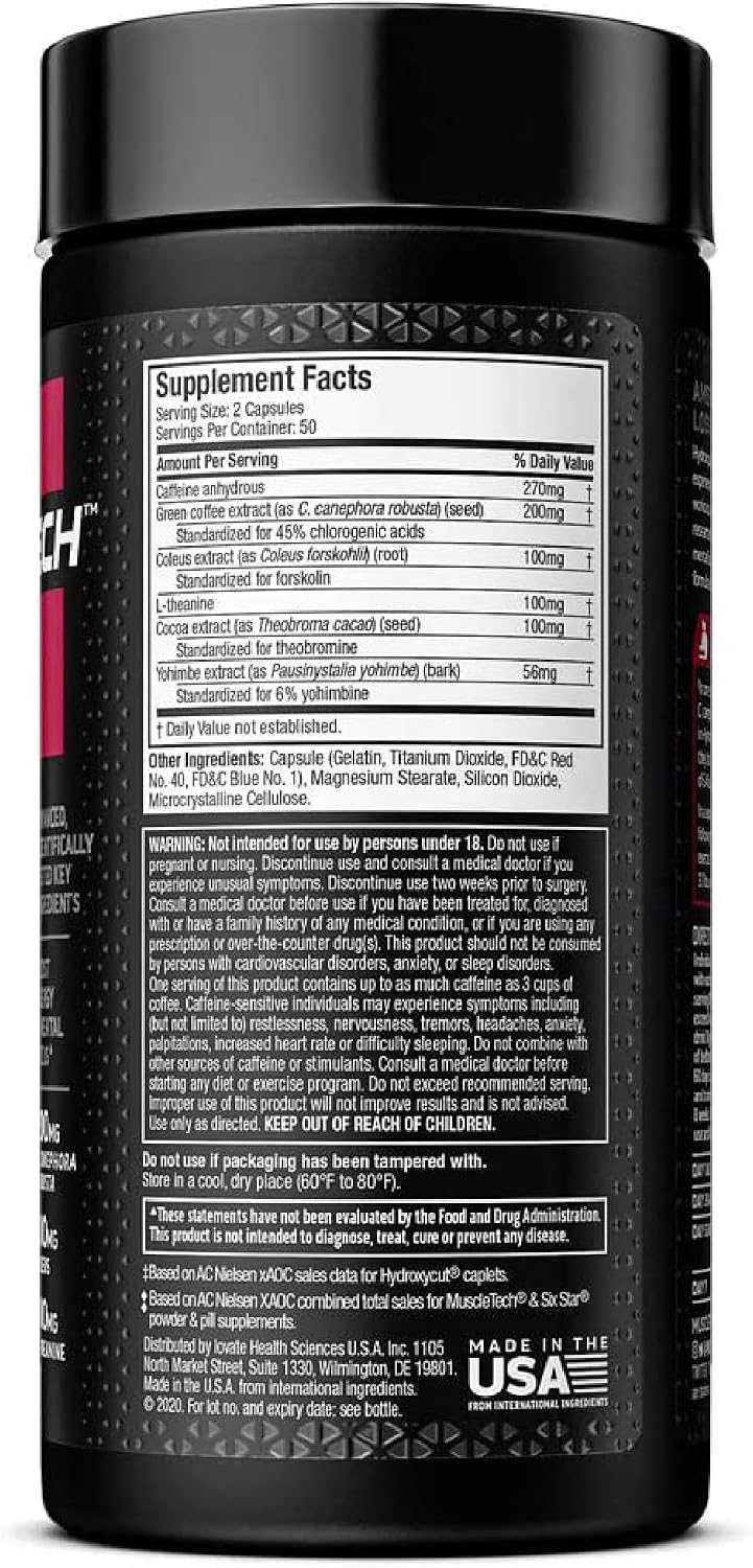 Hydroxycut Hardcore Elite - Energy & Metabolism Support for Men & Women - 270 mg Caffeine Anhydrous & 200 mg Green Coffee Extract - Rapid Release Capsules - 100 Count