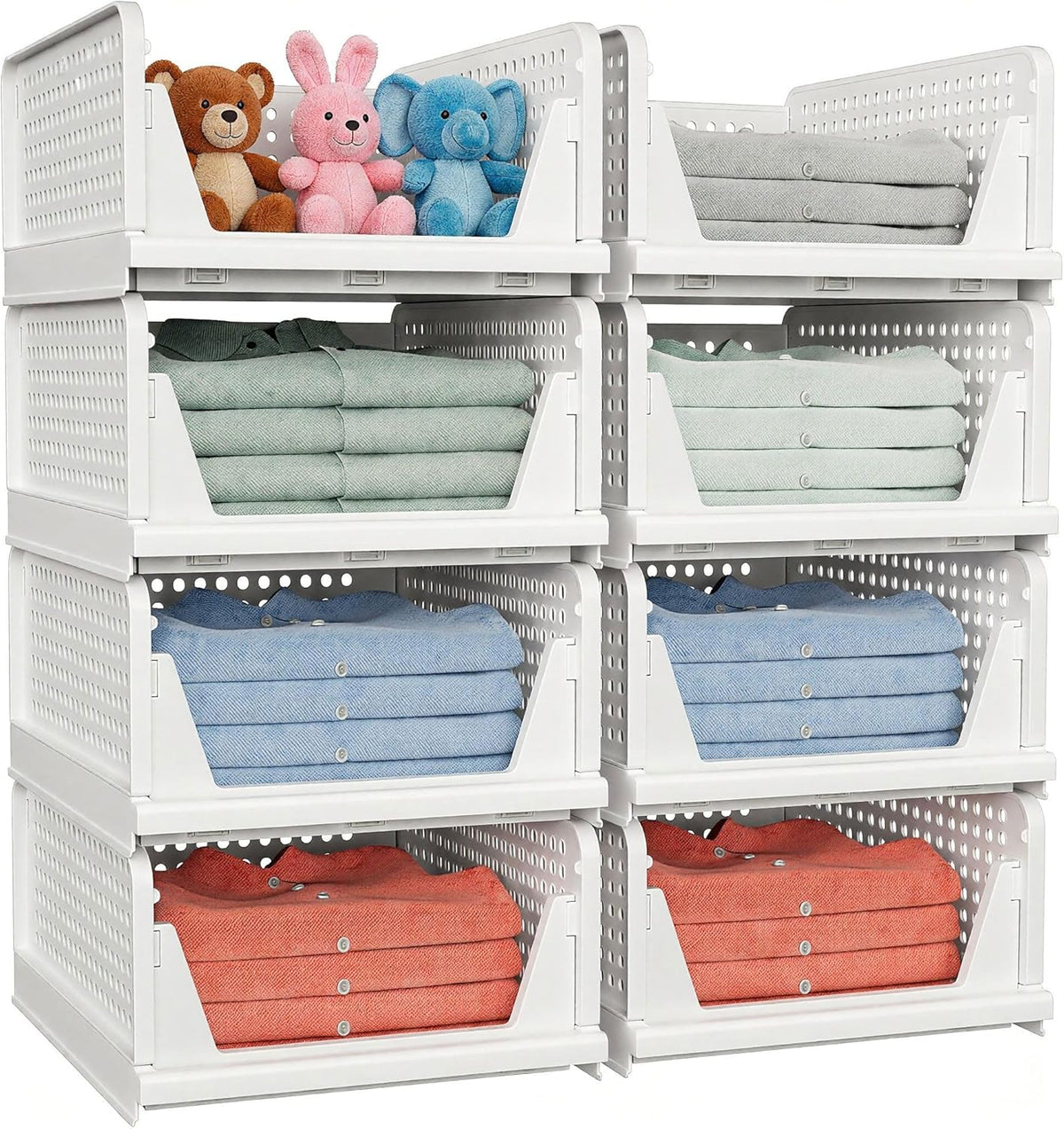 4 Pack Stackable Closet Storage Basket - Stackable Storage Bins | Multifunctional & Foldable Closet Organizer Waterproof, Wardrobe Cupboard Space-Saving Storage Drawer Organizer