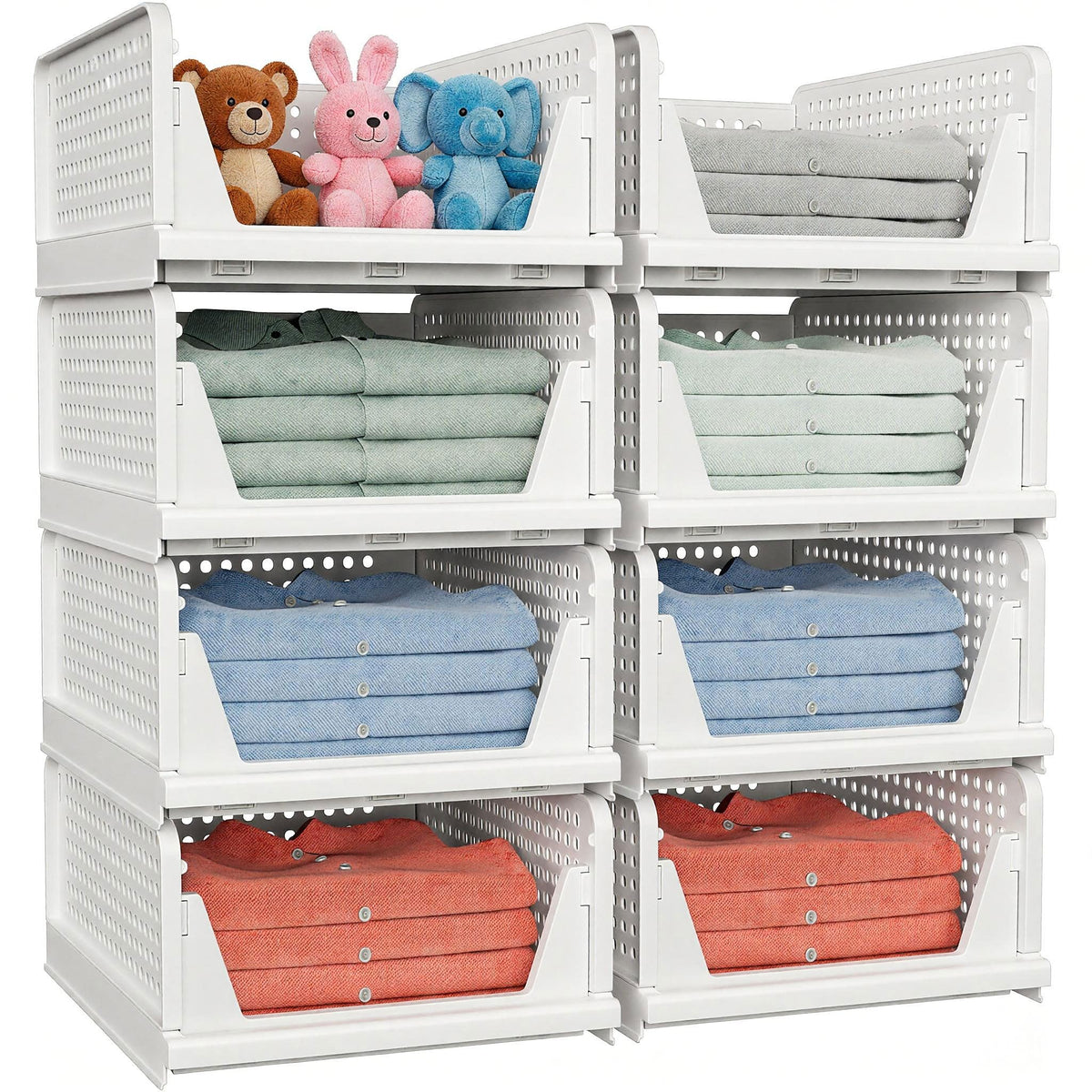 4 Pack Stackable Closet Storage Basket - Stackable Storage Bins | Multifunctional & Foldable Closet Organizer Waterproof, Wardrobe Cupboard Space-Saving Storage Drawer Organizer