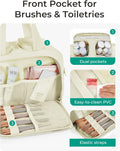 BAGSMART Travel Toiletry Bag, Crush Toiletry Bag for Women, Wide-open Puffy Toiletry Bags for Traveling, Large Travel Cosmetic Makeup Bag Organizer for Accessories,Toiletrie, Beige