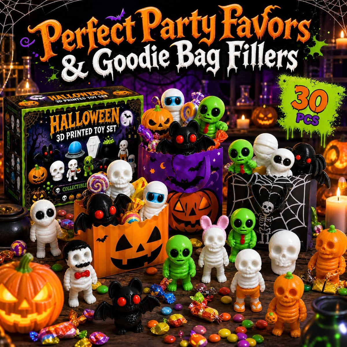 30 PCS Halloween Party Favors Toys, 3D Printed Fidget Toys Halloween Toys