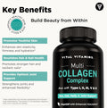 Vital Vitamins Multi Collagen Peptides Capsules for Women & Men - Type I, II, III, V, X Collagen Supplements - Grass-Fed, Non-GMO - 150 Pills