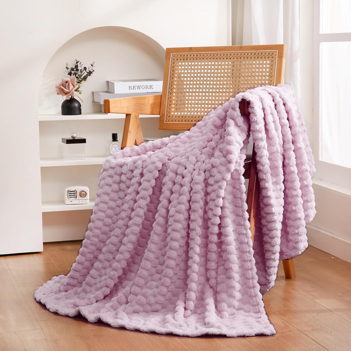 Puncuntex Burnt Orange Throw Blanket 50"×60" Fuzzy 3D Jacquard Decorative