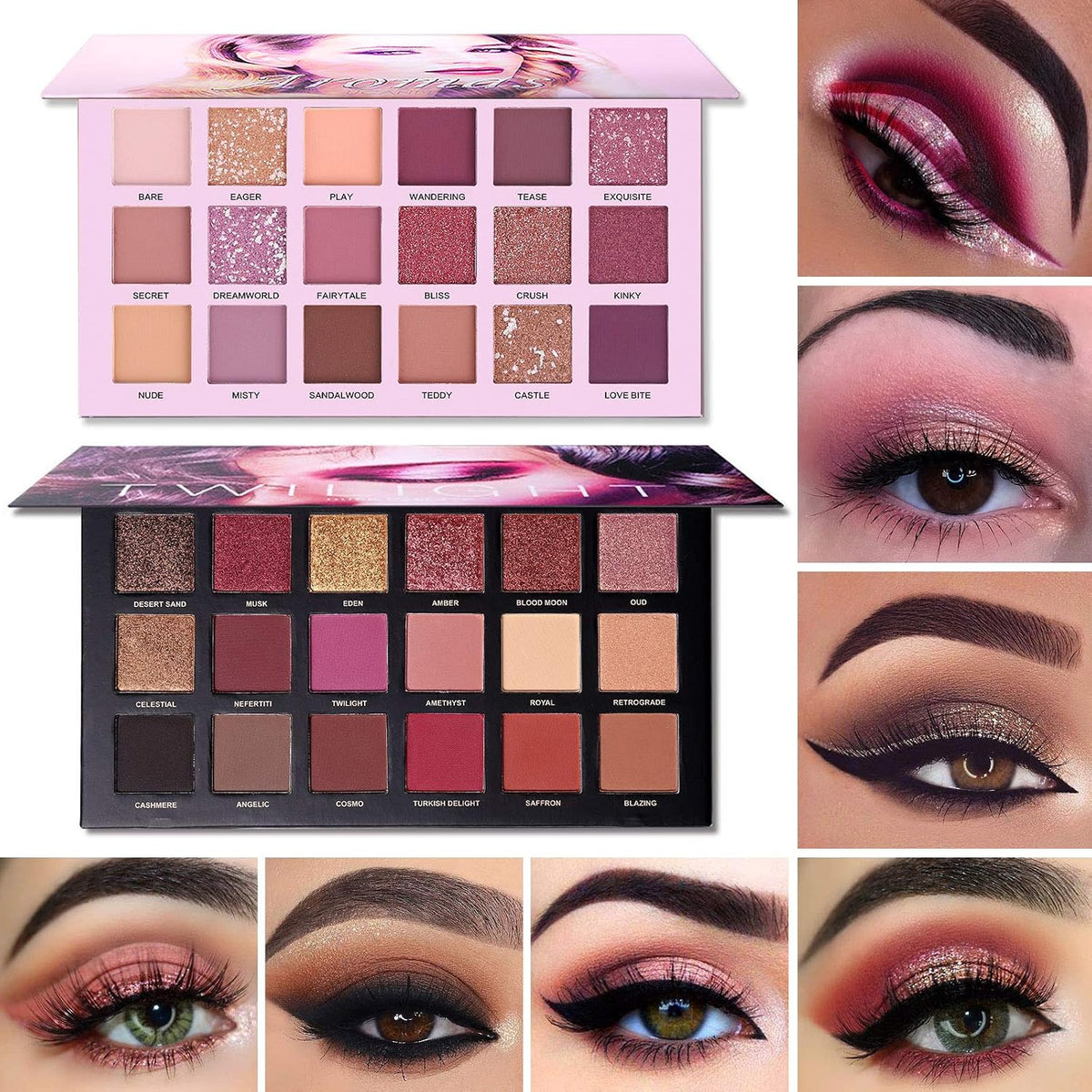 UCANBE 2Pcs Twilight Dusk & Aromas Nude Eyeshadow Palette Makeup Set, Matte Shimmer Glitter Pressed Pearl All Highly Pigmented Blending Powder, Natural Velvet Texture Eye Shadow Kit