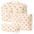 HBselect Quilted Makeup Bag, 3PCS Cotton Large Travel Makeup Bag, Cute Floral Coquette Make up Bag Cosmetic Bag Toiletry Bag for Women Girls