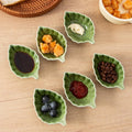 Ceramic Soy Sauce Dishes, Green Leaf Shape Dipping Bowls, 1.5OZ