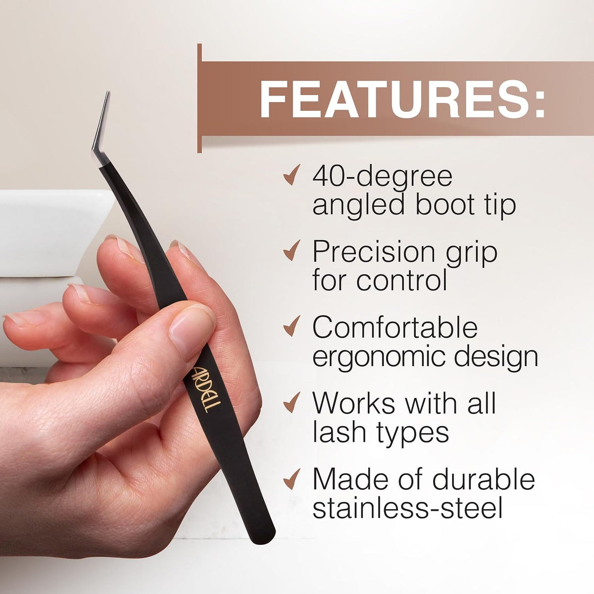 Ardell Pre-Mapped Eyelash Applicator Tool 40° Curved Lash Tweezers | Angled Curve Tip Tweezer, Perfect for Precise False Extensions Placement, Easy Application Helper Device, Faux Mink Black