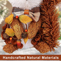 Fall Wreath for Front Door, 13.4" Thanksgiving Straw Fox Figurine with Woodchip Pinecone, Hanging Harvest Autumn Gifts, Tabletop Centerpieces, Woodland Animal Home Kitchen Office Decor