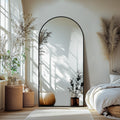 Arched Full Length Mirror with Stand, Black Floor Mirror | Aluminium alloy frame with HD float glass for distortion-free reflection. Free standing or wall mounted.