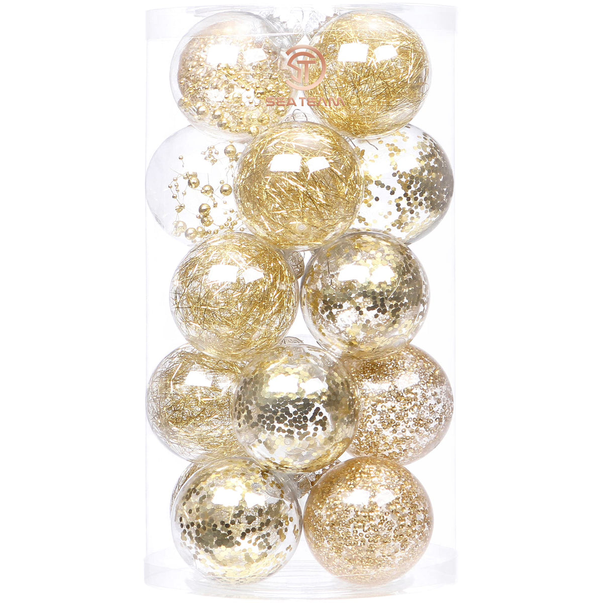 Sea Team 30-Pack Clear Christmas Ball Ornaments with Fillers, Champagne