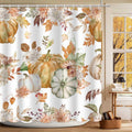 MEHOFOND Fall PumpkinsShower Curtain Autumn Watercolor Floral Bath Curtain