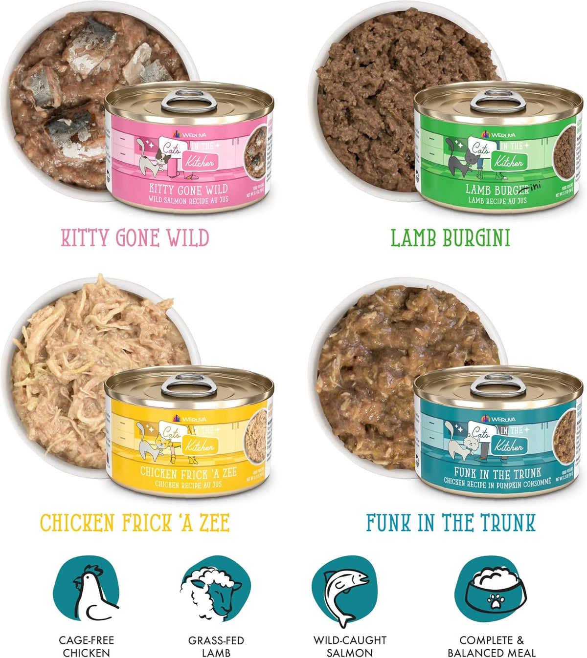Weruva Cats in The Kitchen, Kitchen Cuties Variety Pack, Wet Cat Food, 3.2oz Can (Pack of 12)