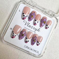 Luxury Handmade Press on Nails - Long Square White French Tips Press on Nail with Almond 3D Rhinestones, Flowers & Butterflies, Acrylic Multi-Layer Gel False Nails for Women (10Pcs Size M)