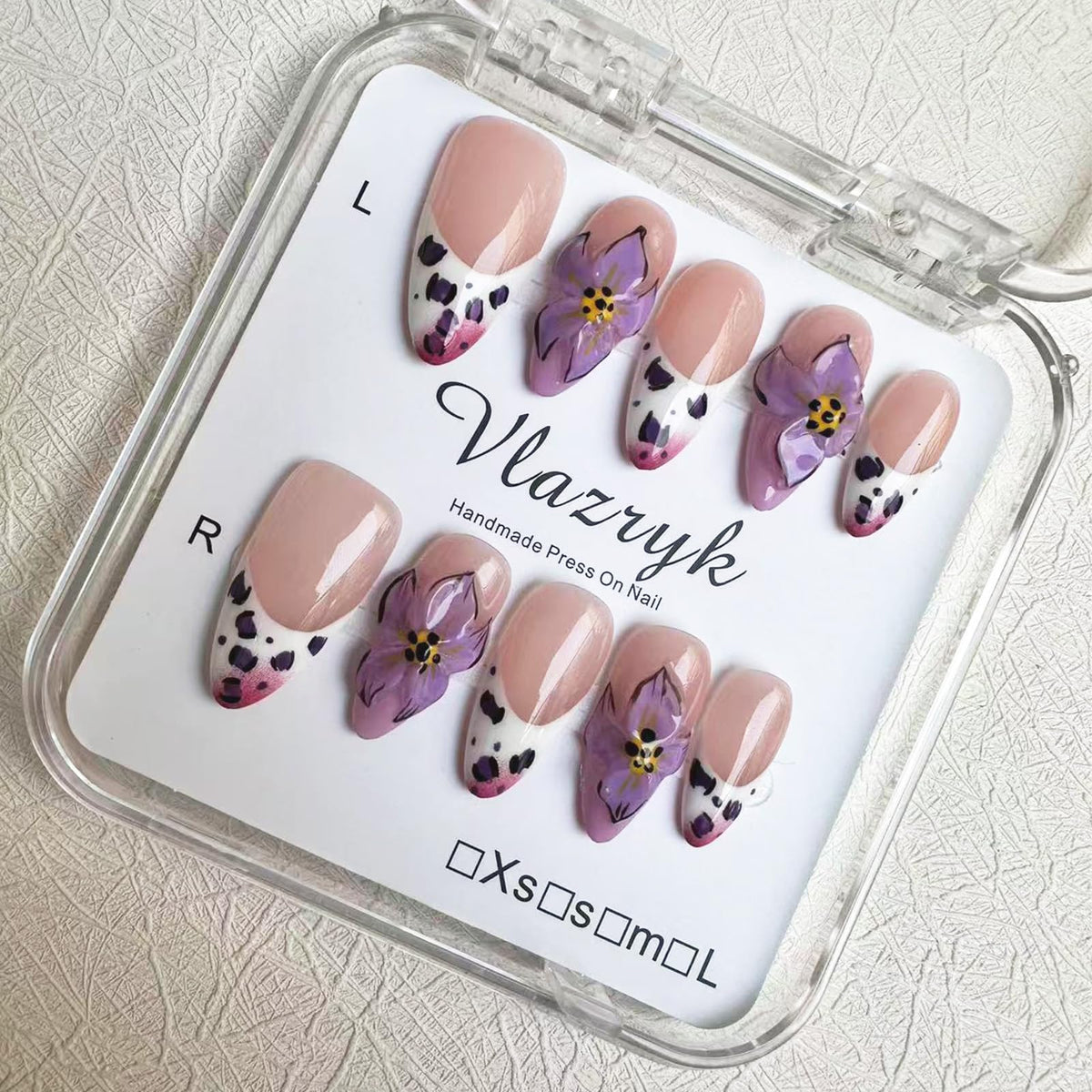 Luxury Handmade Press on Nails - Long Square White French Tips Press on Nail with Almond 3D Rhinestones, Flowers & Butterflies, Acrylic Multi-Layer Gel False Nails for Women (10Pcs Size M)